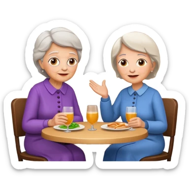 conversación dentro de un restaurant  dos personas y una de las persoans sea una abuela sticker