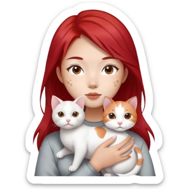 slay asian girl with red hair holding a white cat that has grey spots  sticker