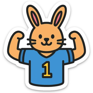 bunny mascot wearing a blue football jersey, flexing sticker