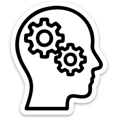 icon emoji of gears (cogs) symbolizing self-discovery, clear outlines, strong shadows and highlights, psychology and psychosomatics theme sticker