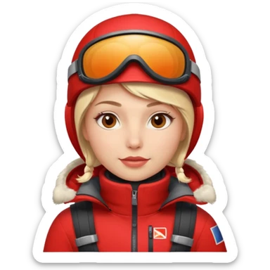 Luxury blonde model, brown eyes, polar explorer, red clothes, skiing outfit sticker