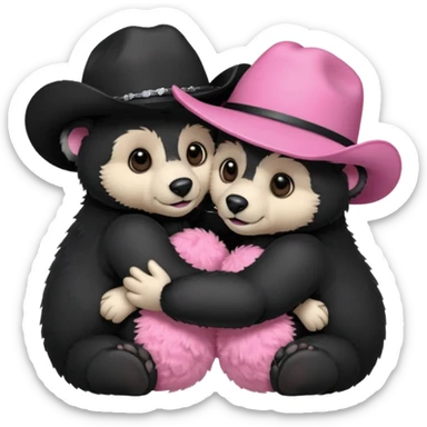 Best friend black bears hugging in pink cowboy hats sticker