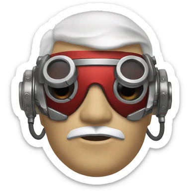 Red skin male cyborg head with white goatee and silver steampunk goggles sticker