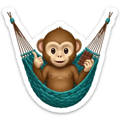 A monkey lies in a hammock in the jungle, eating chocolate and giving the middle finger. sticker