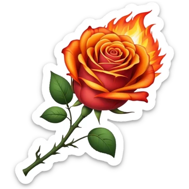 a burning rose with a heart shape sticker
