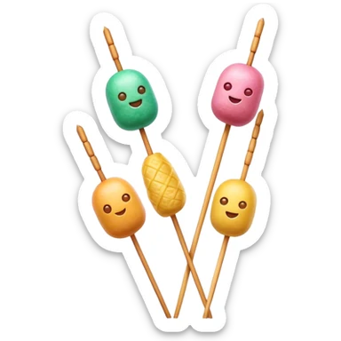 Cinematic Realistic Dango Dessert Emoji, showcasing colorful rice dumplings on skewers rendered with lifelike textures and soft, inviting lighting. sticker