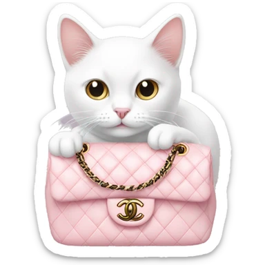 White cat in light pink chanel bag sticker