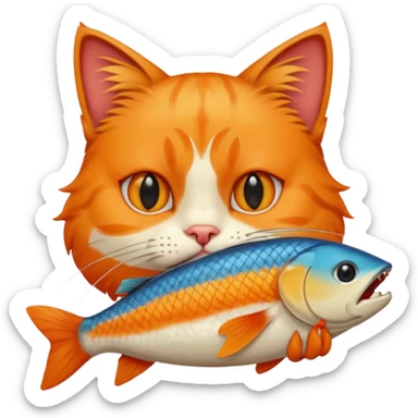 Smug cat holding fish in mouth  sticker