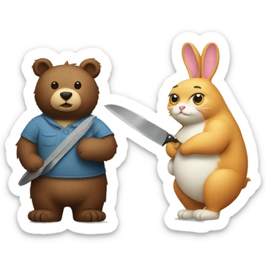 bear with knife and bunny with cat sticker