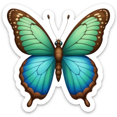 A butterfly with blue edges, green wings, and a brown body  sticker