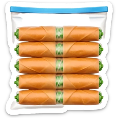 Thai spring rolls in a zipper bag, ready for the freezer
- the spring rolls should not be too orange, their colour should be like dough
- arrange them in two rows of five spring rolls inside the zipper bag sticker