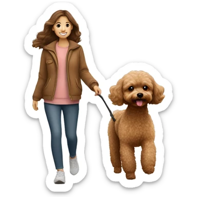 Brown Maltipoo dog walk with brunette girl sticker