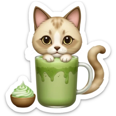 Siamese Cat holding iced matcha latte sticker