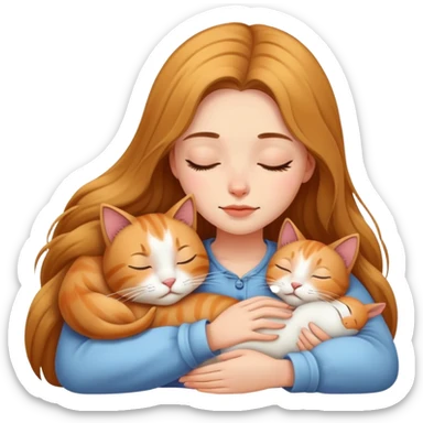 Generate a picture of a beautiful girl with long hair sleeping with a cat sticker