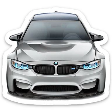 2015 bmw f80 m3 in metallic mineral white with a carbon fiber roof, lowering springs, black rims and blue calipers sticker