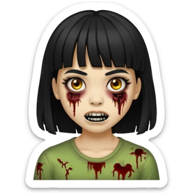 Lightskin girl gothic zombie with black hair with bangs and black teeth sticker