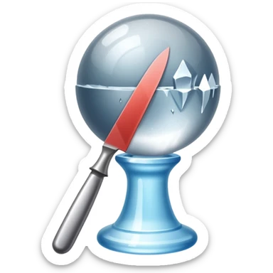 The knife is only visible from above, its tip showing from behind the ice ball. sticker