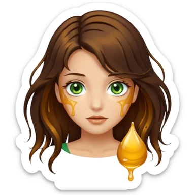 Pretty girl, with dark brown honey hair and green eyes and hair strands dripping honey sticker