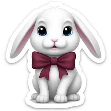 Cute white bunny with a big burgundy bow. Grey eyes sticker