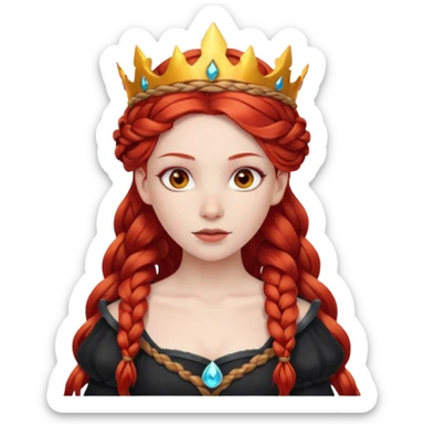 braided hair fire princess with dark crown, red hair sticker