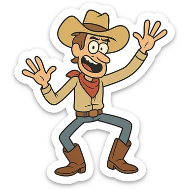 cowboy hat and boots, western cartoon style sticker