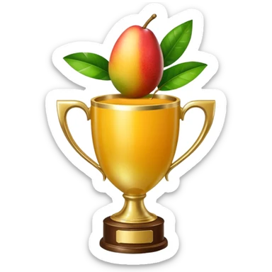 apple style emoji, classic trophy shape, the cup is a mango with a leaf, no face, with trophy handles sticker