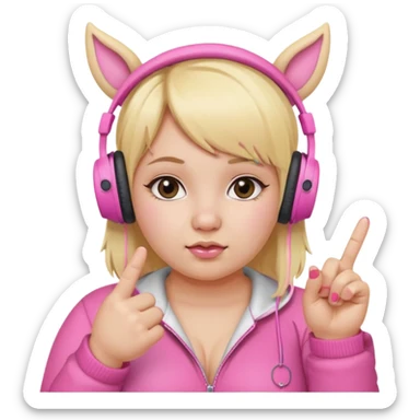 Create blonde chibby girl showing middle.finger. and she has pink headphones with ears sticker