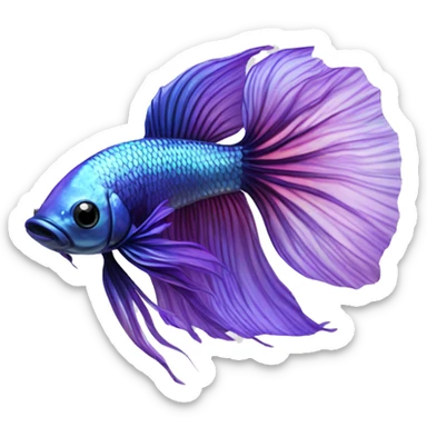 iridescent long fin betta fish blue and purple facing left realistic sticker