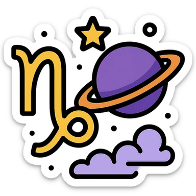 Capricorn zodiac symbol with Saturn planet, elegant and mystical, suitable for an icon, celestial theme sticker