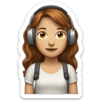 A girl with medium chestnut hair wearing heedphones sticker