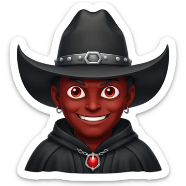 Devil with black robe and smirky smile and black cowboy hat sticker
