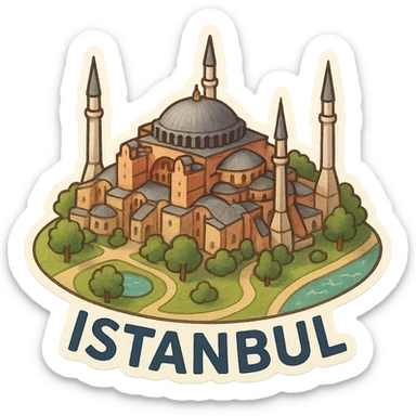 Isometric illustration of Istanbul, featuring photorealistic Hagia Sophia sticker