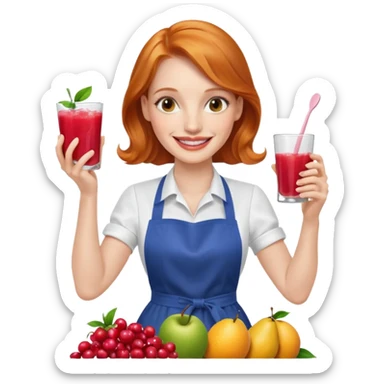 Jessica Chastain, making fruit punch sticker