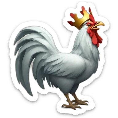 howling rooster with a crown on its head sticker