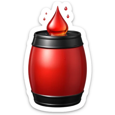 red barrel, it depicts a drop of oil sticker