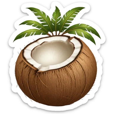 whole coconut with brown husk sticker