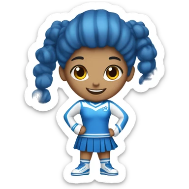 A full-length cheerleader girl in a blue suit with white and blue pompoms. Energetic and cheerful sticker
