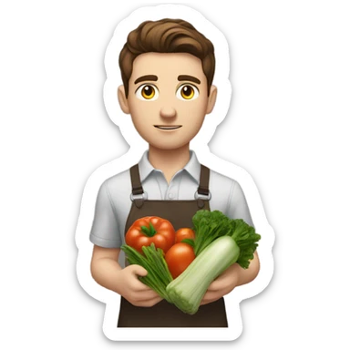 attractive young man white brunette young man using a chopping vegetables sticker
