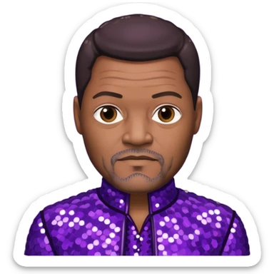Lawrence Fishburne with dark brown hair, dark purple sequin outfit sticker
