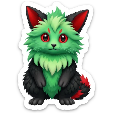 Kawaii Cute Edgy Black Green Red ethereal Fionbri-Vernid-Trico-animal-creature full body sticker