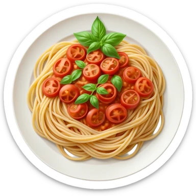Spaghetti Napoli on a plate,nice basil on top sticker