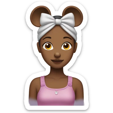 A girl wearing a headband with mouse ears  sticker