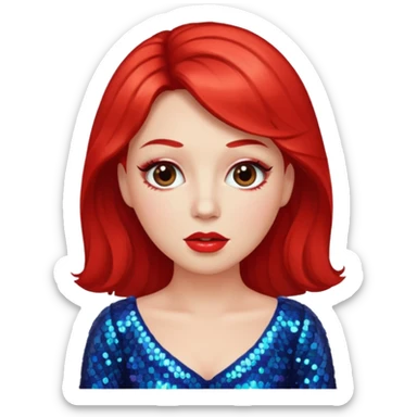 Singer with open eyes and red cheeks wearing long-sleeved sequined dress  sticker