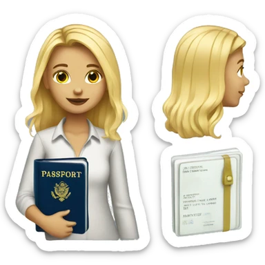 Blond girl with passport  sticker