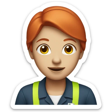 A female delivery employee with red hair sticker
