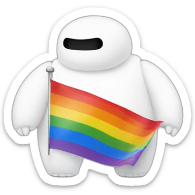 Baymax with a gay pride flag sticker
