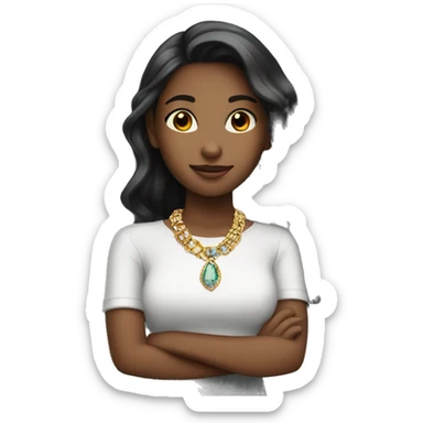 confident girl with jewelry school sticker