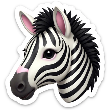 Cinematic Comical Zebra Portrait Emoji, Head tilted dramatically with an exaggeratedly amused expression, featuring a striking, glossy striped fur with bold contrasts, a refined, equine head with a long snout and alert ears, and wide, expressive eyes filled with playful disbelief, Simplified yet hilariously expressive features, highly detailed, glowing with a slightly sassy glow, high shine, dramatic yet playful, stylized with an air of cheeky savannah mischief, bright and endearing, soft glowing outline, capturing the essence of a spirited and over-the-top zebra that feels like it could prance its way into internet fame instantly! sticker