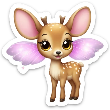 baby deer with fairy wings and a pink bow around its neck  sticker