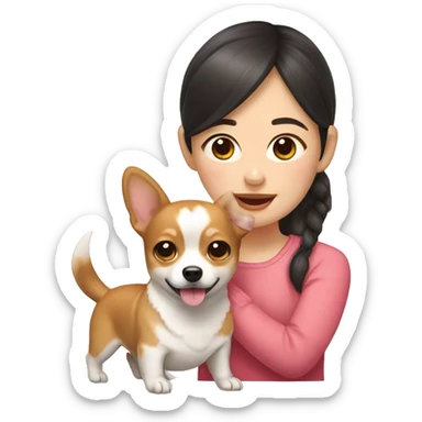 Korean girl with corgi-chihuahua mix  sticker
